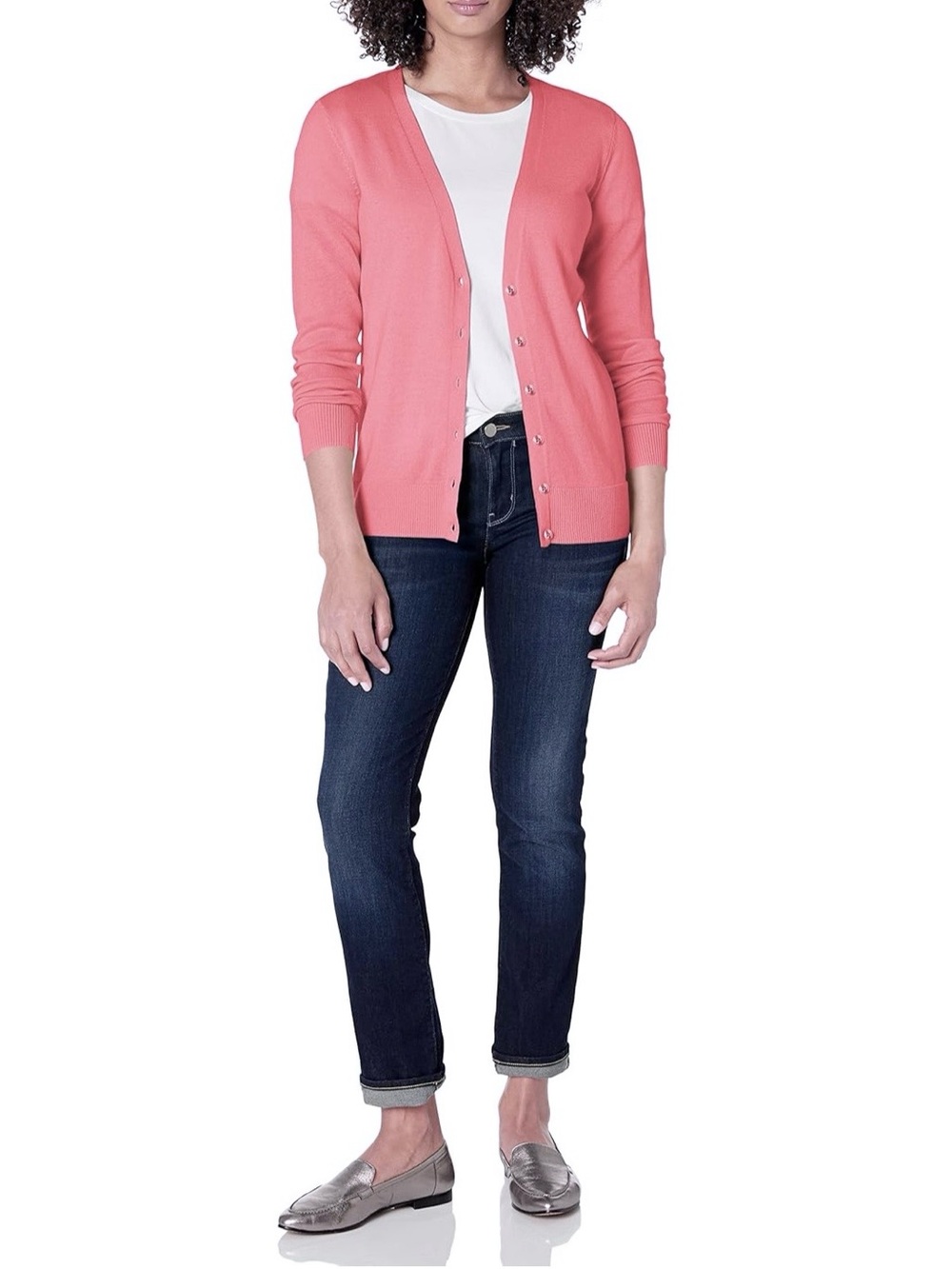 NWOT Amazon Essentials Pink V-Neck Button Cardigan
